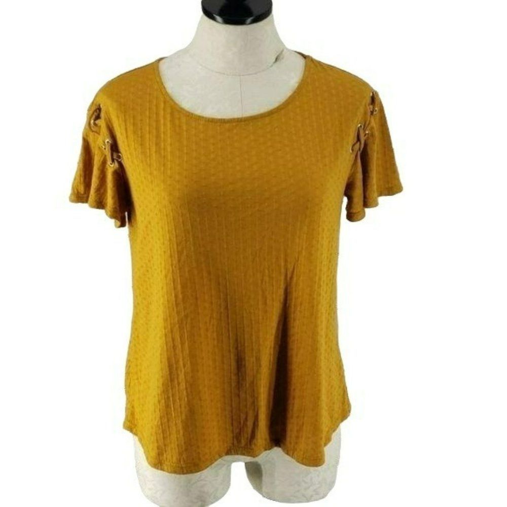 Cato Woman's Mustard Waffle Style Boho Blouse Size Small